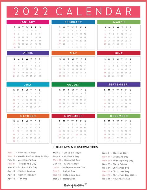 Year 2022 Calendar Printable With Holidays Wiki Calendar Year 2022