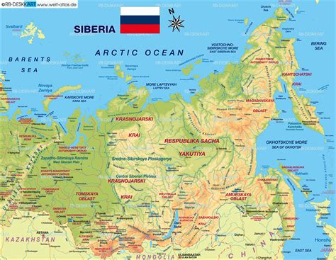 Russland oder die russische föderation ist das flächenmäßig größte land der erde. Russland Physische Karte