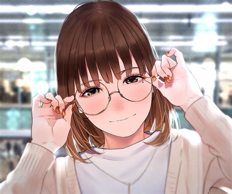 anime girl glasses brown hair acerola saitou hd wallpaper peakpx