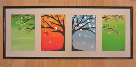 The Four Seasons Button Tree Matted And Framed And For Sale