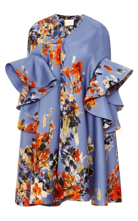 Lab coats have a button front, left front pocket and two lower outside pockets with side slits for access. Floral Ruffle Sleeve Coat | Fashion fabric, Fashion ...