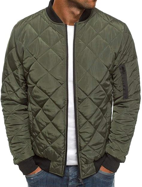 Imidol Mens Diamond Quilted Bomber Jacket Classic Basic Zip Up Closure