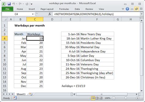 Excel Formula Workdays Per Month Exceljet
