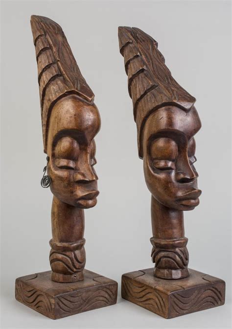 Pair Of African Carved Wood Heads