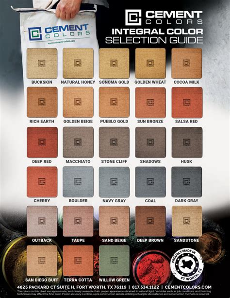 Color Charts For Integral And Standard Cement Colors Cement Colors