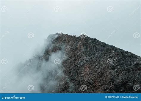 Horror Mountain Shadows Dramatic Fog Among Giant Rocky Mountains