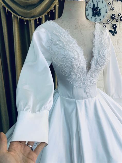 Check spelling or type a new query. Minimalist long sleeves royal white satin ball gown ...