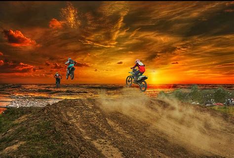 Hd Wallpaper Three Person Riding Dirt Bikes On Mountain Motocross