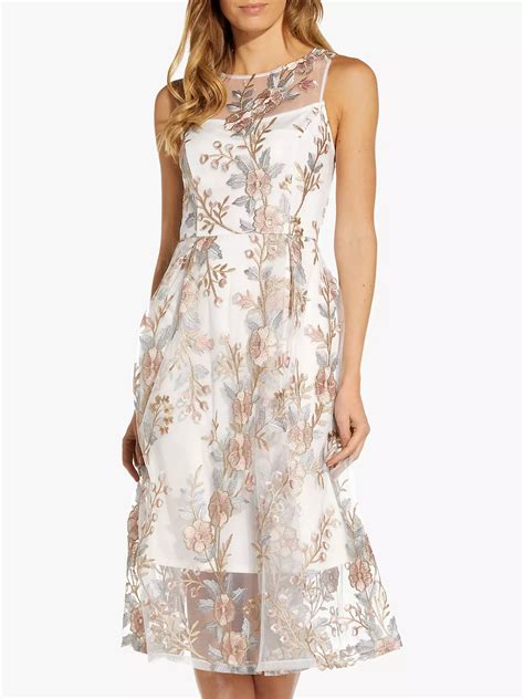 Adrianna Papell Floral Flared Embroidered Midi Dress Pinkmulti At