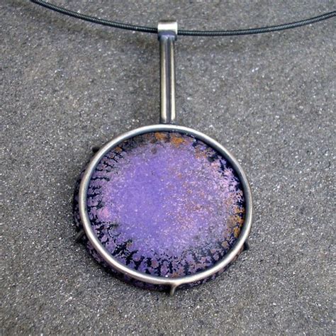 Enamel Necklace Purple Enamel Pendant Sgraffito Enamel
