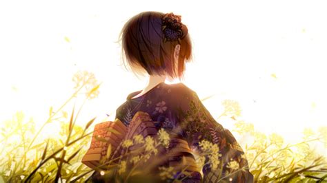 Safebooru 1girl Atha Leejuiping Black Hair Bow Commentary Request Day Facing Away Floral