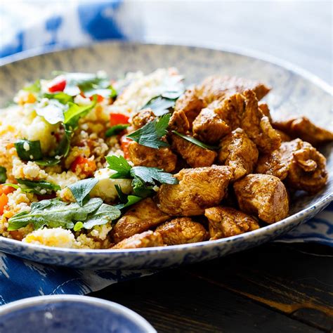 The chicken is marinated in wonderful moroccan seasoning, whist the sweet tart pomegranate and salty feta round out the dish. Moroccan chicken couscous salad - Simply Delicious ...