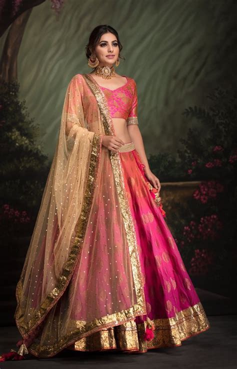 Shaded Fuschia Pink Banarsi Lehenga Indian Designer Outfits Indian Fashion Dresses Designer
