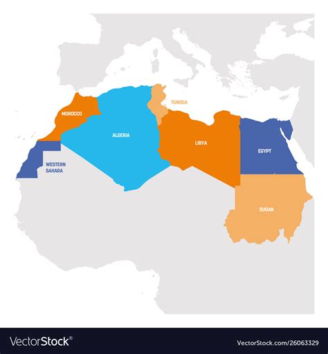 North Africa Region Map Countries In Northern Vector Image
