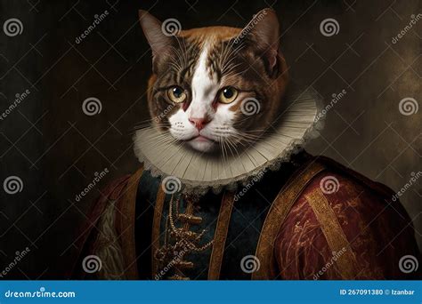 Cat As William Shakespeare Illustration Generative Ai Stock