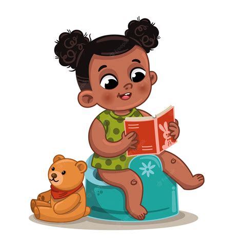 Premium Vector Cute Ethnic Little Girl Potty Training And Reading A