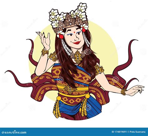 Balinese Woman Carrying Offering On Galungan Ceremony Cartoon Vector