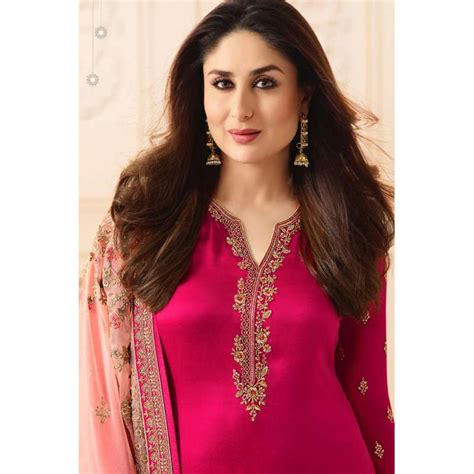 6271 Pink Kaseesh Kareena Kapoor Satin Georgette Suit With Heavy Work Dupatta Asian Couture