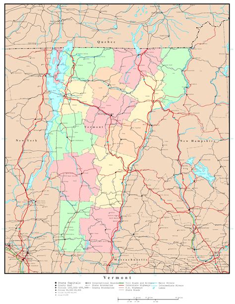 Laminated Map Labeled County Map Of Vermont Poster 20 X 30 Walmart Images
