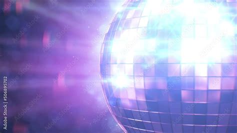 Beautiful Disco Ball Spinning Seamless With Flares Close Up Purple Blue