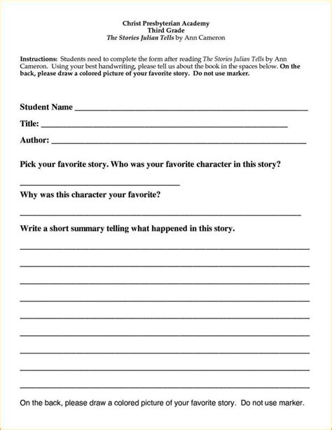 4th Grade Book Report Template