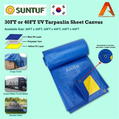 Suntuf 30ft 40ft Blue Yellow Uv Tarpaulin Sheet Waterproof Canvas