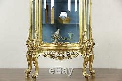 Pearl white & gold finish. Gold Leaf Baroque Curved Glass Vintage Curio China Display ...