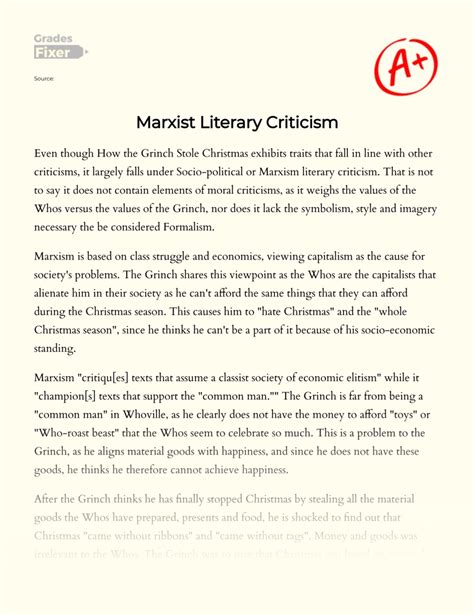 Marxist Literary Criticism Of Grinch Stole Christmas Essay Example