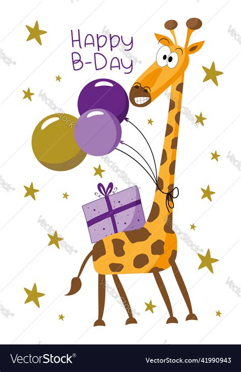 Happy Birthday Funny Giraffe With Birthday T Vector Image