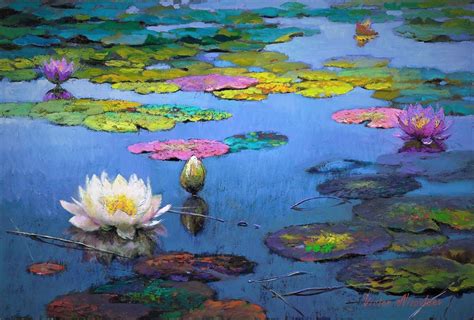 Colorful Painting Of Waterlilies In Pond