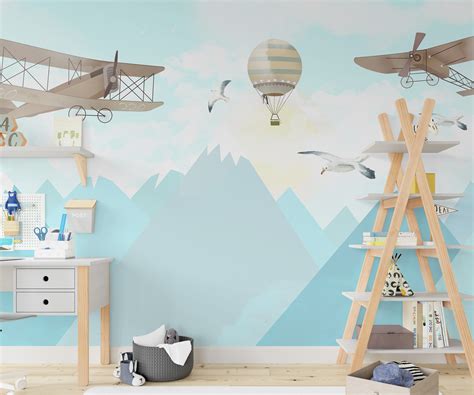Kids Mountain With Air Plane Wallpaper Kids Wallpaper Peel And Stick