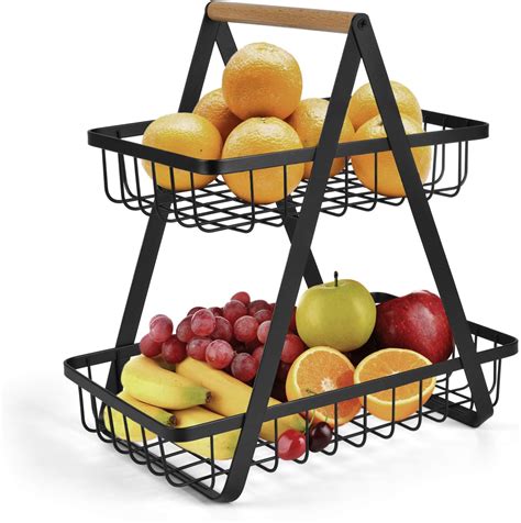 2 Tier Countertop Fruit Basket Storage Kitchen Spice Rack Fruit Basket