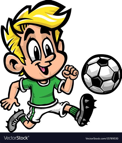 Cartoon Boy Kid Playing Football Or Soccer In A Vector Image