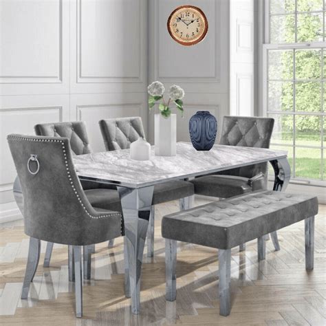 Laveda 180cm Grey Marble Dining Table Canterbury Grey Chairs