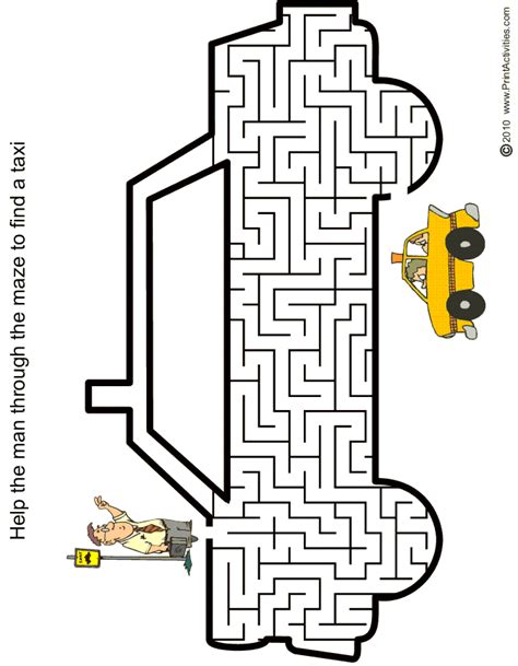 Car Maze Free Printable Taxi Shaped Maze Maze Worksheet Mazes For