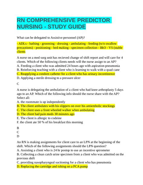 Rn Comprehensive Predictor Nursing Study Guide Graded A Nursing