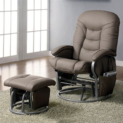 Glider rocking chair ottoman are also offered with features such as extra footrests, and adjustable height. Coaster Faux Leather Glider and Ottoman in Beige and Gray ...