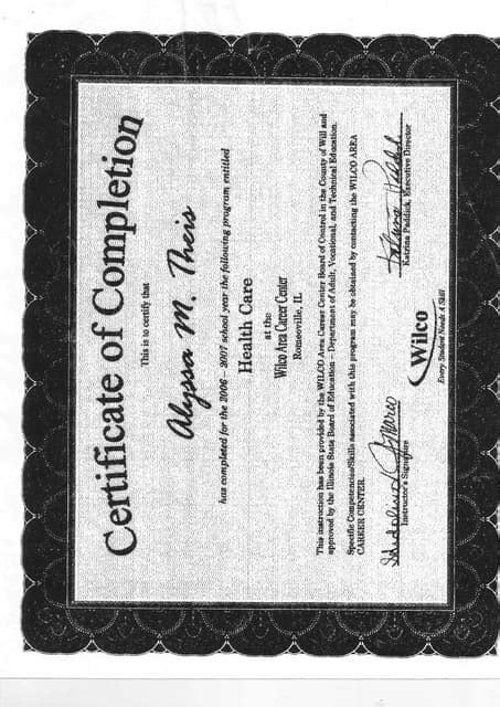 Certificate Of Completion Cna Pdf