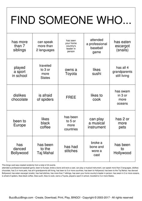 Human Bingo International Edition Bingo Cards To Download Print And