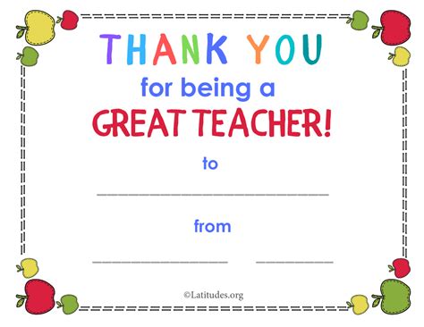 Thank You For Being A Great Teacher Award Acn Latitudes