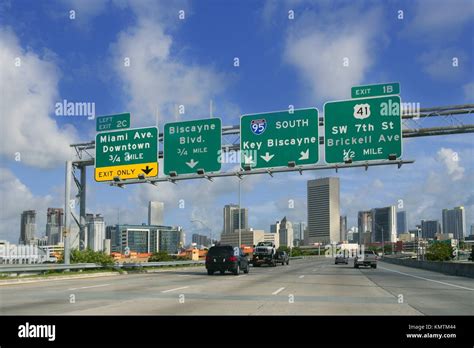 Miami Downtown Florida Road Signs Key Biscayne Stock Photo Alamy