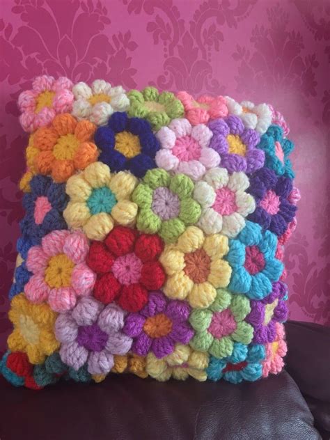 Crochet Flower Cushion Couch Pillow Flower Couch Pillow Boho