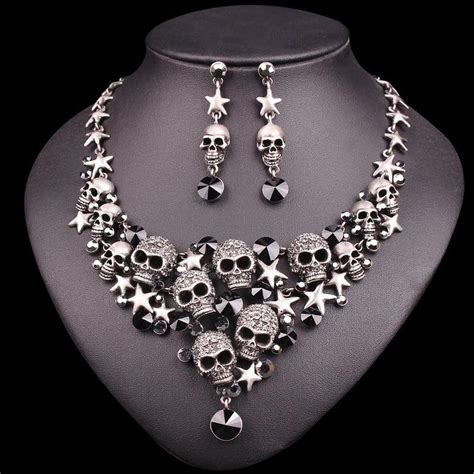 Crystal Skull Jewelry Sets Statement Necklace Earrings Retro Stars