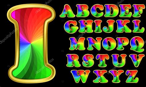 Colorful Alphabet Rainbow Letters With Golden Frame Vector