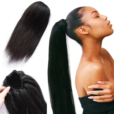 Kbeth Human Hair Ponytail Extensions Yaki Afro Kinky Straight Curly Ponytail Wrap Drawstring