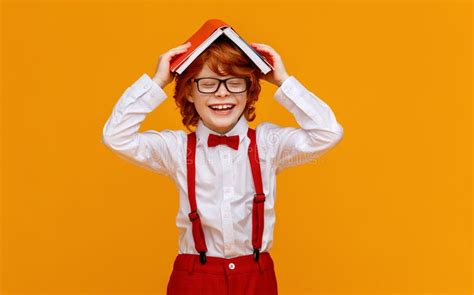Happy Schoolboy Playing With Book Stock Photo Image Of Eyewear Cute
