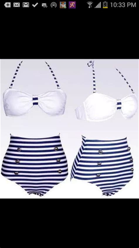 Swimwear High Waisted Bikini Sailor Style Navy White Retro Bikini