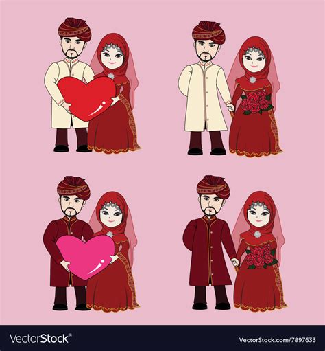 Find the perfect muslim wedding stock illustrations from getty images. Muslim wedding couple cartoon Royalty Free Vector Image