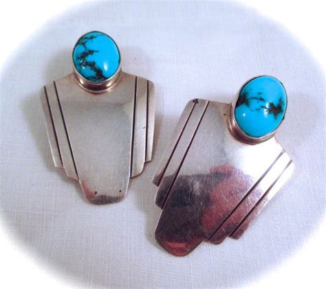 Vintage STERLING TURQUOISE EARRINGS Southwester Style Sterling Etsy