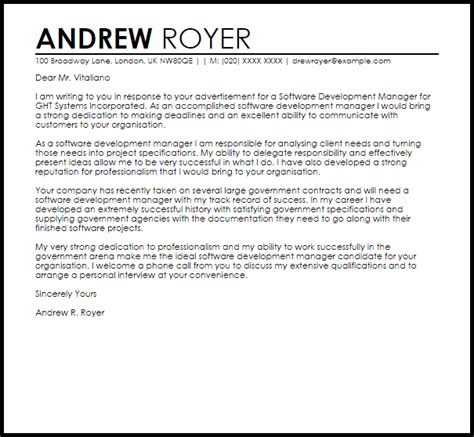 Home » templates » letter samples » cover letters misc » business development manager. Software Development Manager Cover Letter Sample | Cover ...
